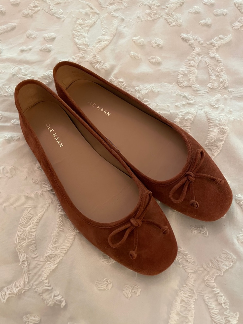 Cole Haan Burnt Brown Suede Bow Ballet Flats